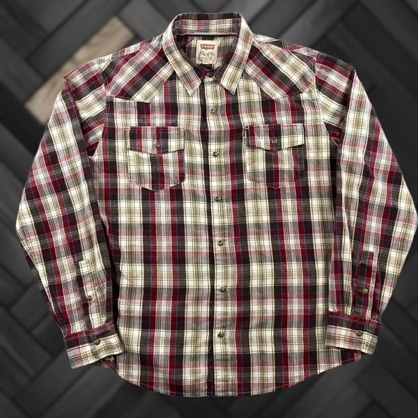 Levi's Western Shirt Mens L Modern Fit Plaid Pearl Snap Cowboy Rancher Red, Men's at Grailed