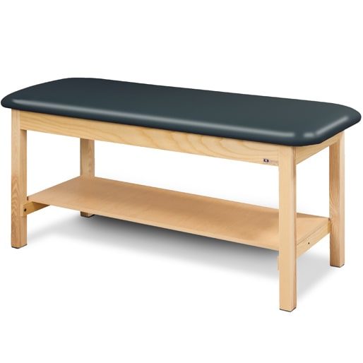 Clinton Flat Top Classic Series Straight Line Treatment Table with Full Shelf - 27" Wide - Gunmetal with Natural Finish at MFI Medical