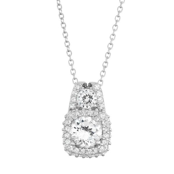 100 Facets of Love Sterling Silver Lab-Created White Sapphire Cushion Halo Pendant, Women's, Size: 18" at Kohl's
