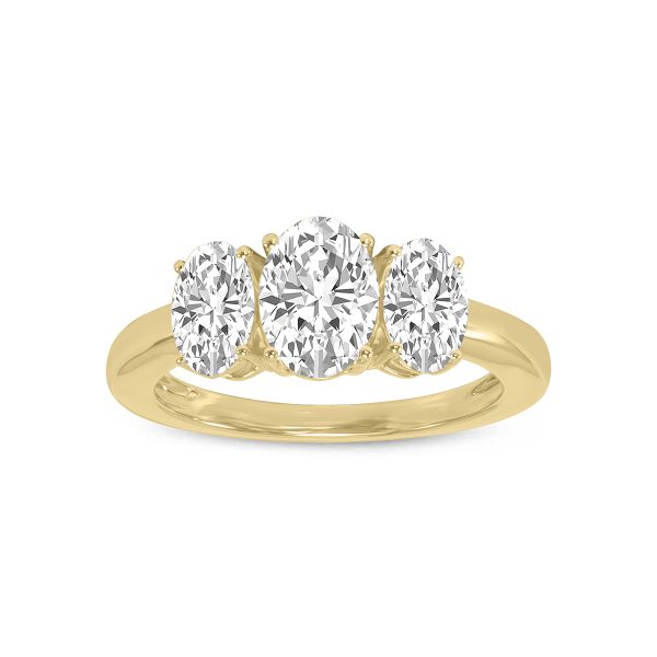 1 CTW Three Stone Oval Shape Lab Grown Diamond Ring in 14K Yellow Gold at Szul.com