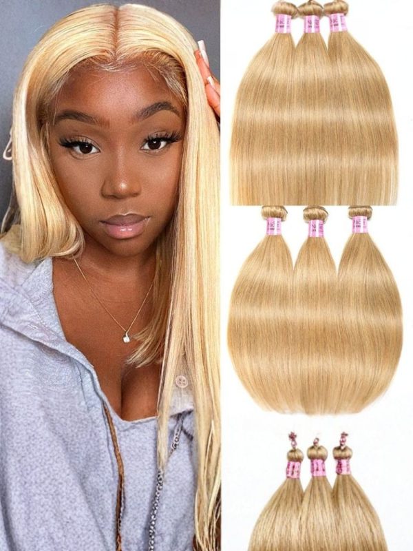 [Three 14" Bundle $69] UNice #27 Blonde 3Pcs Straight Human Hair Bundles