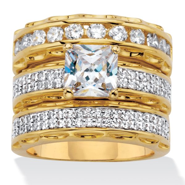 3.10 TCW Princess-Cut Cubic Zirconia Gold-Plated Wedding Ring Set at Shop Simon