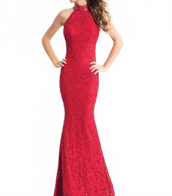 Floral Lace Mermaid Gown In Red at Shop Simon