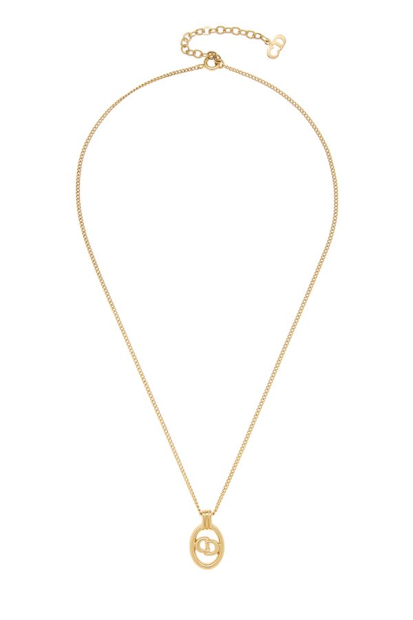 Women's Christian Dior Gold 'CD' Oval Necklace Small in Gold at What Goes Around Comes Around