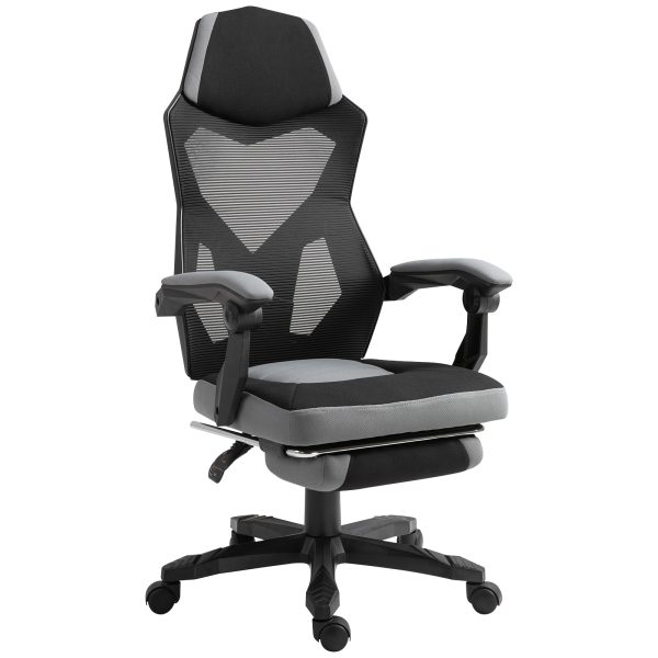 Vinsetto Home Office Chair Adjustable Height Recliner with Retractable Footrest, Mesh Back - Gray at Aosom.com