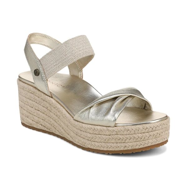 Vionic Women's Darla Espadrille Wedge Sandal with Arch Support in Gold Leather, Size 7 at ANINE BING