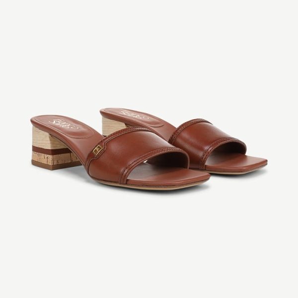 Franco Sarto Shoes Franco Kaori Block Heel Slide Sandal (Acorn Brown Leather) 5.5 M Slip On Fit, Square Toe, Slip-On Fit