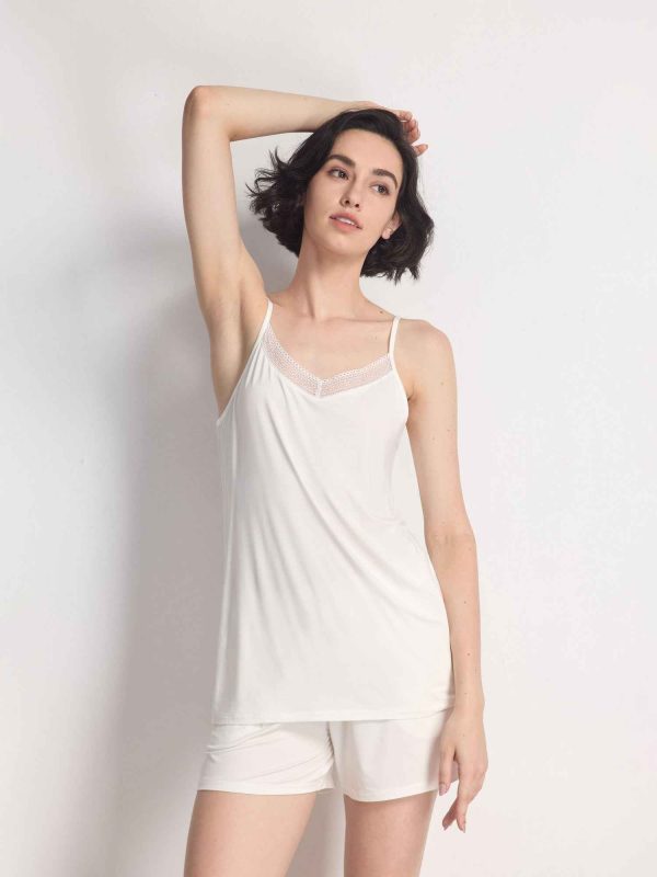Women's GYS Premium™ Bamboo Lace Trim Camisole Set - White / 2XL