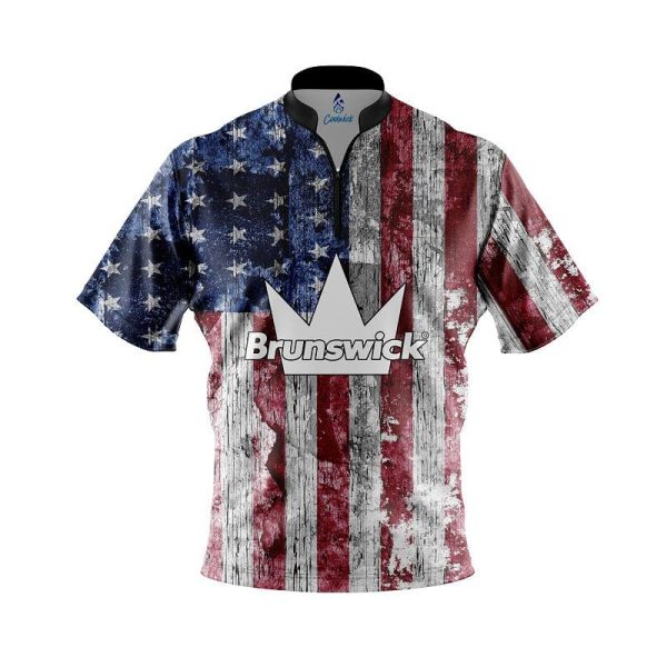 Brunswick Rustic Flag Quick Ship CoolWick Sash Zip Bowling Jersey Large at Coolwick.com