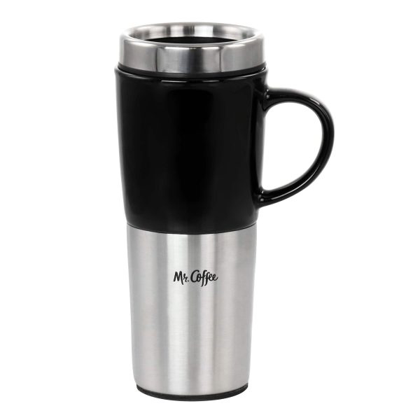Brentwood - Mr. Coffee 16oz Stainless Steel and Stoneware Travel Mug - White at Best Buy
