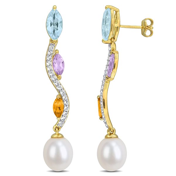 Mimi & Max 9mm Cultured Freshwater Pearl 10 3/4ct TGW Blue Topaz Citrine White Topaz Earrings Yellow Silver at Shop Simon