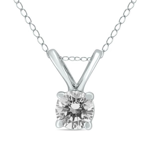 1/4 Carat Round Diamond Solitaire Pendant in 14K White Gold at Szul.com