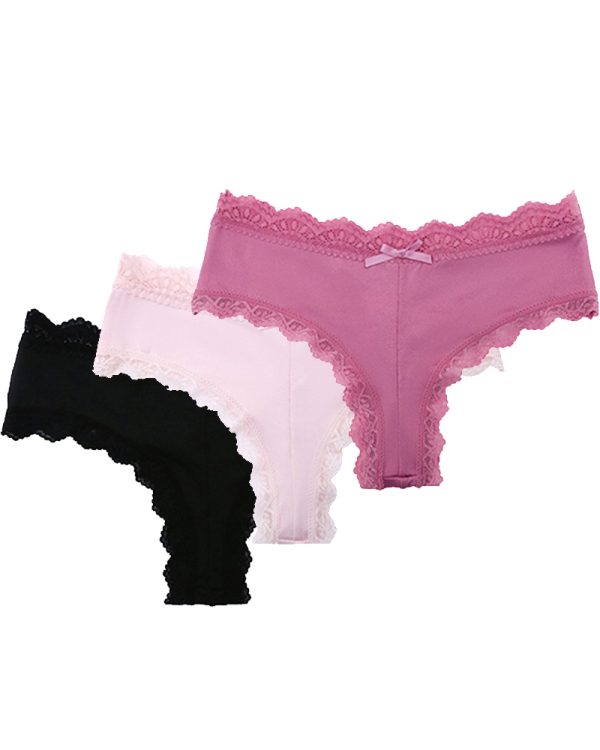 Vibecurve® Mid-Rise Comfortable Bowknot Pure Cotton Crotch Briefs, 1Black+1Pink+1VioletRed · S