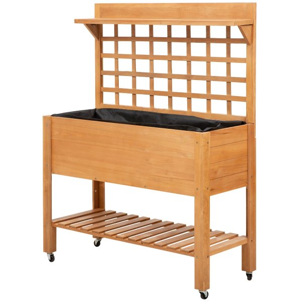 Outsunny 41"x18"x53" Elevated Garden Raised Bed with Shelf and Wheels Solid Wood Planter Flower Herb Boxes for Vegetables Flower Outdoor/Indoor - Brow at Aosom.com