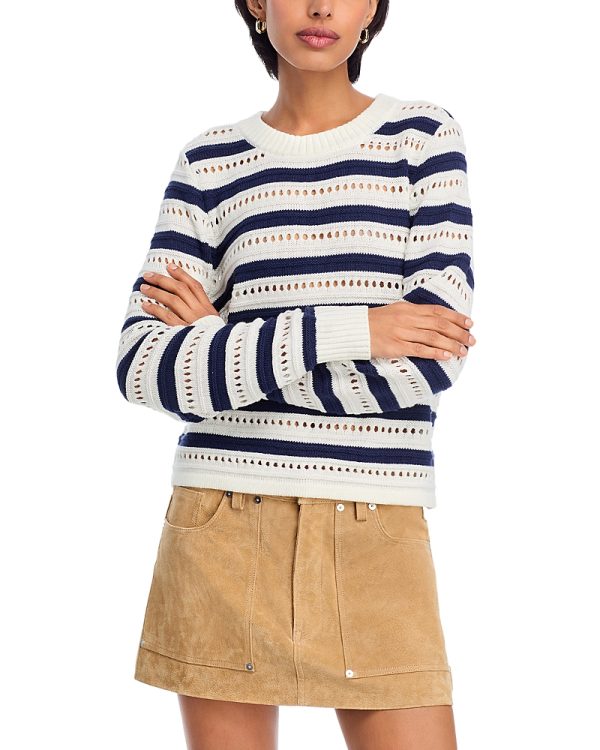 Aqua Stripe Pointelle Crewneck Sweater - Exclusive at Bloomingdales