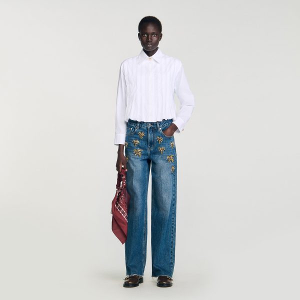 Pleated cropped shirt at Sandro-Paris