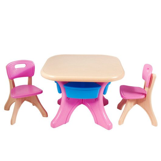 In/Outdoor 3-Piece Plastic Children Play Table & Chair Set at Costway