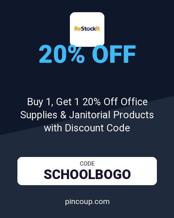 ReStockIt.com coupon: Buy 1, Get 1 20% Off Office Supplies & Janitorial Products with Discount Code