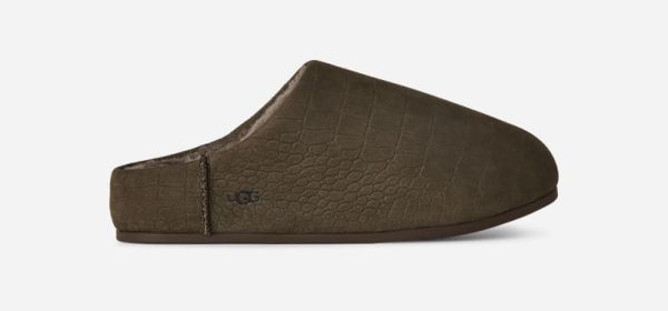 UGG® Women's Elea Embossed Slip-On Sheepskin Slippers in Dense Smoke, Size 6