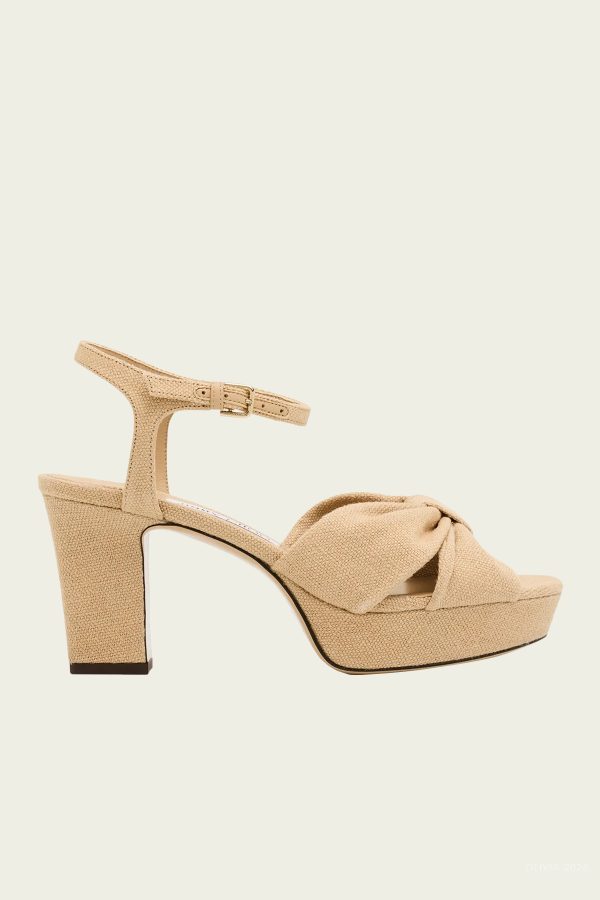 Heloise 80 Linen Platform Sandals in Camel - Beige. US 8.5 at American National Standards Institute Inc.