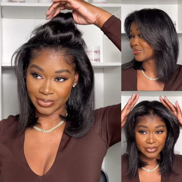 Flash Sale Yaki Straight 6x4.5/4x4/13x6 HD Transparent Pre-Cut Lace Frontal Human Hair Wig Affordable Natural Look Wigs - 4x4 Glueless Lace / 150% / 18 at HONGKONG OSSILEE TRADING LIMITED
