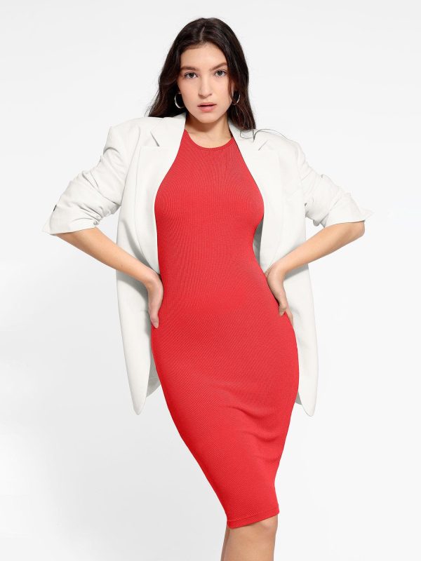 Shapewear Modal Tummy Control Midi Dress - Red / M at Popilush