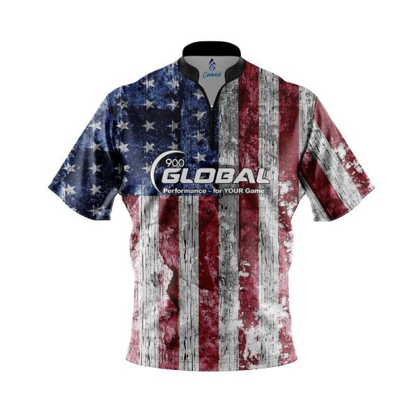 900 Global Rustic Flag Quick Ship CoolWick Sash Zip Bowling Jersey XL at Coolwick.com