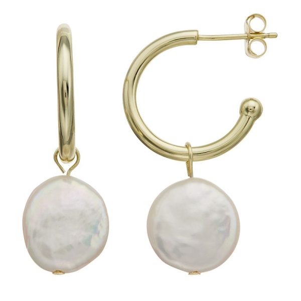 14k Gold-Plated Silver with Cultured Freshwater Pearl Drop C-Hoop Earrings, Women's, Gold Tone at Kohl's