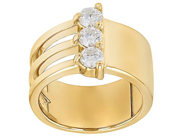 Moissanite 14k Yellow Gold Over Silver 3 Stone Design Ring 0.69ctw DEW. at JTV Jewelry