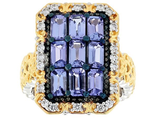 Tanzanite, Zircon Rhodium & 24K Yellow Gold Over Palladium Sterling Silver Ring 2.83ctw at JTV Jewelry