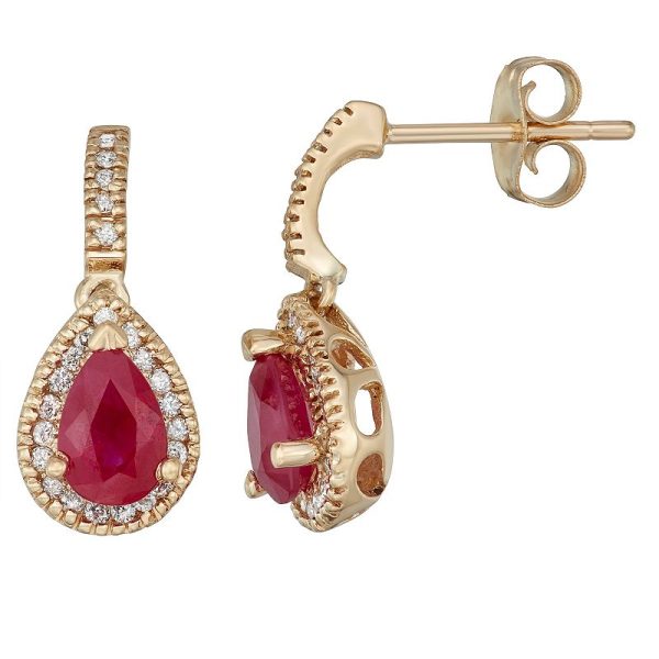 14k Gold Ruby & 1/5 Carat T.W. Certified Diamond Teardrop Earrings, Women's, Yellow at Kohl's