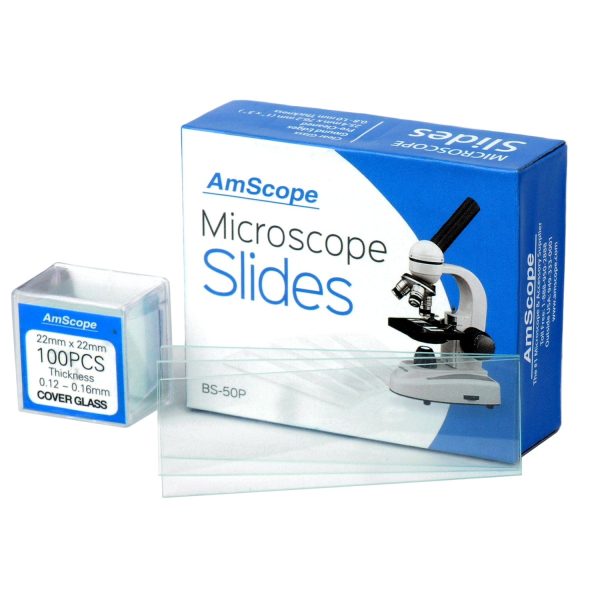 AmScope BS-50P-100S-22X4 Rectangular Blank Slides + Cover Slips 50/100 Count