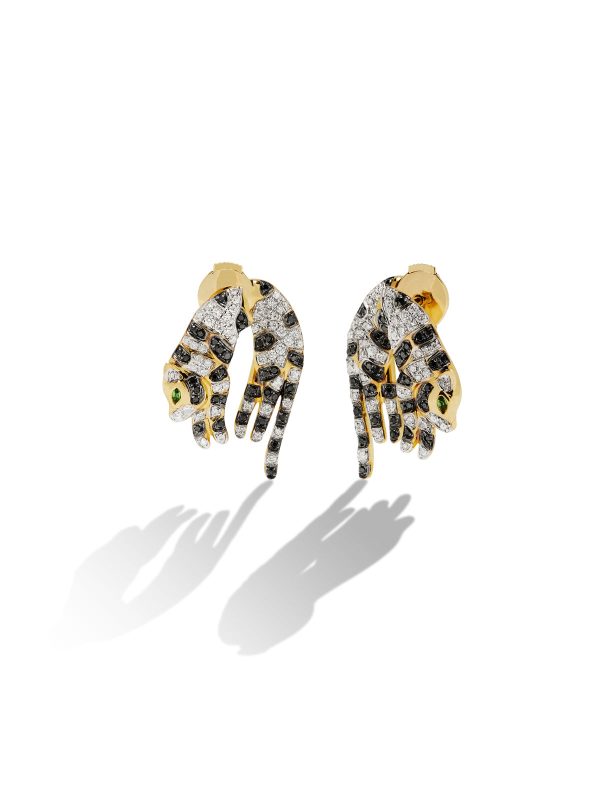 Diamond Feline Stud and Ear Jacket Yellow Gold Earrings at YLANG23