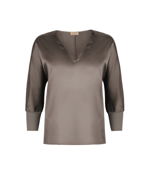 Falconeri Silk V-Neck Blouse Woman Turtledove Brown Size M