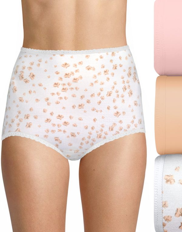 Bali Skimp Skamp Brief, 3-Pack Blushing Pink/Sandshell/White Floral Print 6 Women's at OneHanesPlace.com
