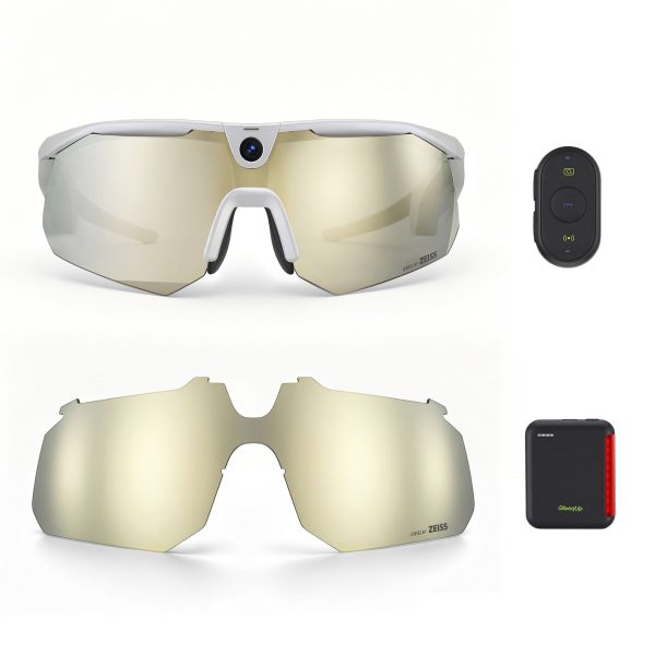 BleeqUp Ranger AI Sports Camera Glasses – Ultimate Bundle - White - Zeiss Blue Gold Lens / ZEISS Champagne Gold Lens / Power Plus+Bluetooth Controller at FutureBleep Technology Limited