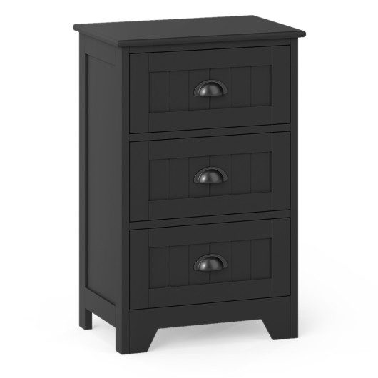 3 Drawers End Storage Wood Side Nightstand-Black at Costway