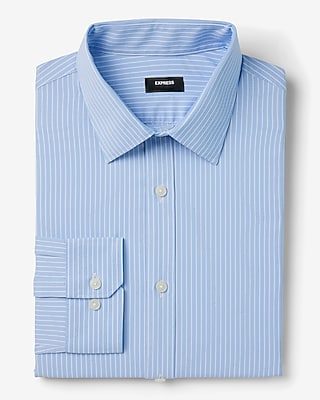 Express Men's Extra Slim Striped Wrinkle-Resistant Everyday Performance Dress Shirt in French Blue