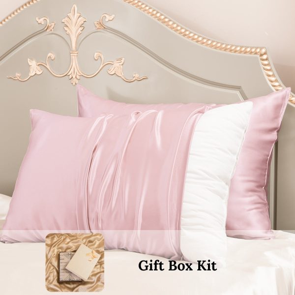 23mm 6A+ 100% Mulberry Silk Pillowcase 2 Pack-Wedding Gift Kit - Queen / Pink at Promeed