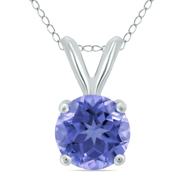 14K White Gold 4MM Round Tanzanite Pendant at Szul.com