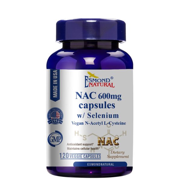 NAC 600mg with Selenium Vegan N-Acetyl L-Cysteine Capsules (Supports Antioxidant Activity & Cellular Health), USA, FDA, GMP, NPAC-600mg, 120 Capsules at Esmond Natural