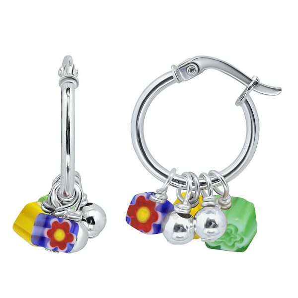 Aleure Precioso Sterling Silver Colored Glass Hoop Drop Earrings, Women's, Blue at Kohl's