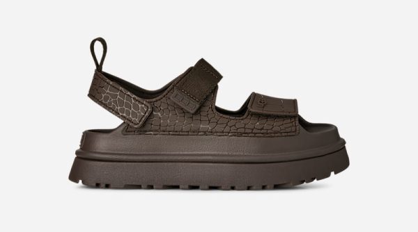 UGG® Women's GoldenGlow Embossed Sandals in Dense Smoke, Size 8