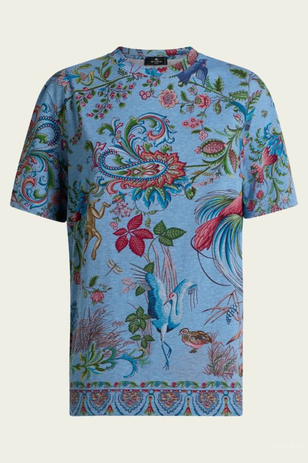 Flora-Fauna Motif T-Shirt in Blue Multicolor - Multicolor. M at American National Standards Institute Inc.