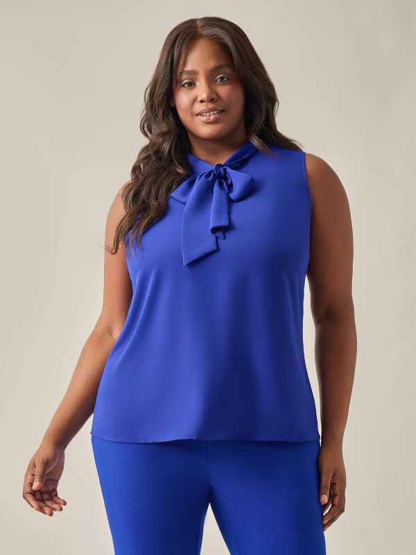 Sleeveless Bow Neck Blouse, Royal Signature at Kasper Clothing