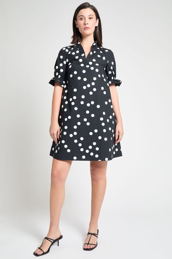 Modern Fit Ruffle Detail Cotton Poplin Shift Dress at Ming Wang Knits