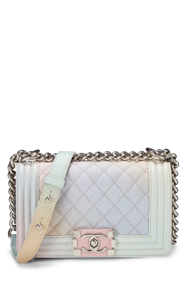 Women's Chanel Rainbow Quilted Caviar Boy Bag Small in Pink Small at What Goes Around Comes Around