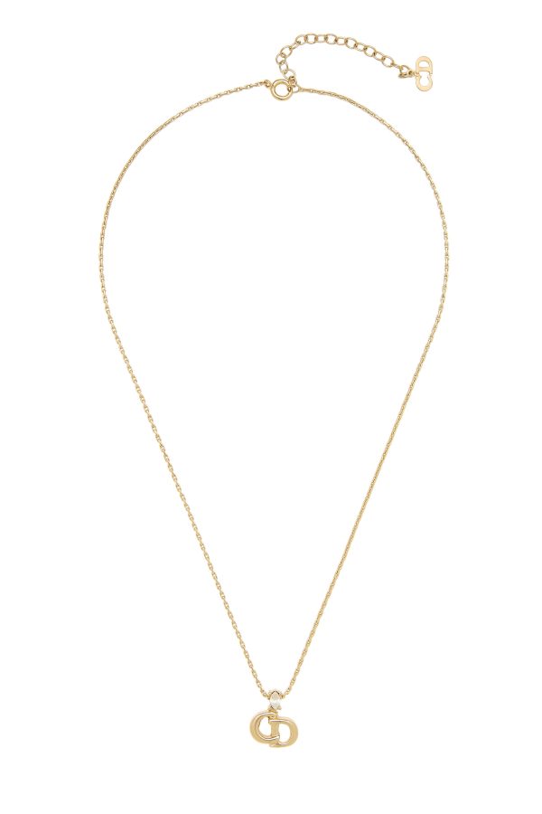 Women's Christian Dior Gold Crystal 'CD' Necklace in Gold at What Goes Around Comes Around