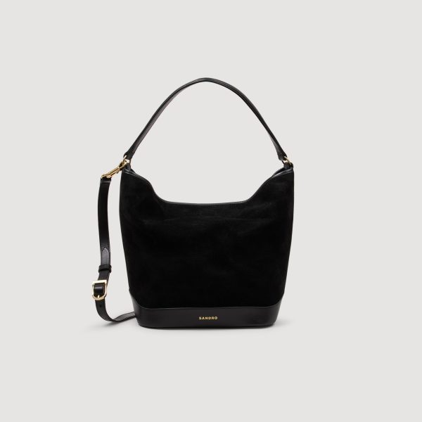 Tangoso suede and leather bucket bag at Sandro-Paris