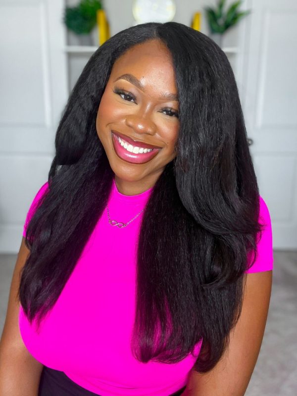 EasyContour V Part Wig Upgrade Glueless V Part Kinky Straight Human Hair Wig at UNice